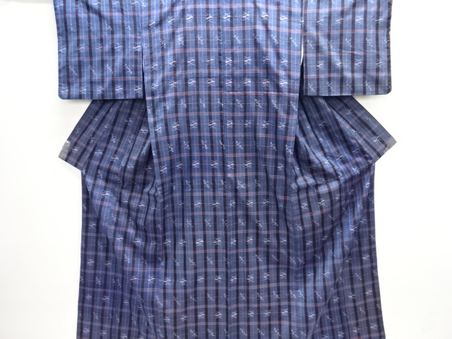 JAPANESE KIMONO / ANTIQUE KIMONO / SILK / TSUMUGI / WOVEN GRID